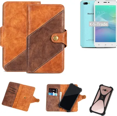 Produktbild von K-S-Trade Handy-Hülle Schutz-Hülle Bookstyle Case Wallet-Case kompatibel mit Blackview A7 Handy Cover Bumper Kantenschutz Smartphone dunkelbraun