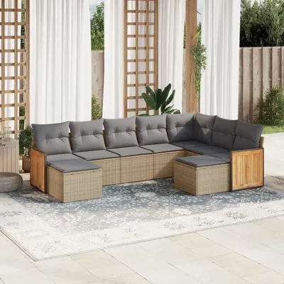 Produktbild von 9-tlg. Garten-Sofagarnitur mit Kissen Beige Poly Rattan 3260624