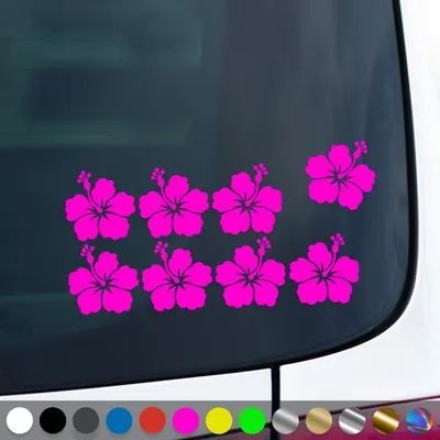 Produktbild von PantherPixel Hibiskusblüten Aufkleber Set Hibiskuspflanze Sticker Auto Geschenkidee Farbe Neon-Pink