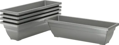 Image de Lot de 5 jardinières rectangulaires en plastique 59 x 21 x 16 cm, résistantes au gel, grises, pour balcon, terrasse et jardin, résistantes aux UV, empilables