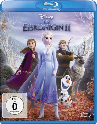 The cover art for the Blu-ray of Disney's Frozen II, featuring the main characters Elsa, Anna, Kristoff, Sven, and Olaf in a forest setting.