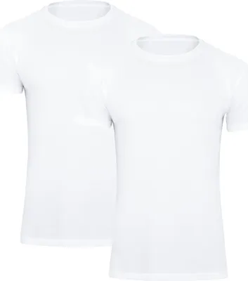 Produktbild von Paolo Renzo Rundhals Basic T-Shirt O-Neck 2 Stück - 100% Baumwolle - Größe L - Weiß