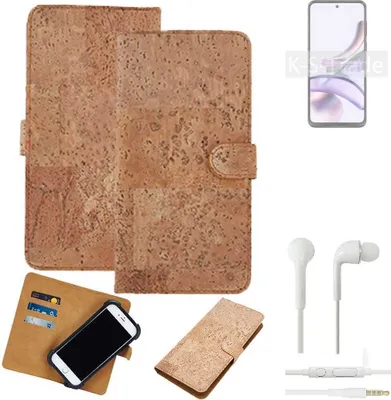 Produktbild von K-S-Trade Hülle kompatibel mit Motorola Moto G13 + in ear Kopfhörer Kork Handyhülle Cover  Schutzhülle TPU Case Bumper in Hellbraun, (1x)