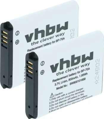 Produktbild von vhbw 2x Akku kompatibel mit Samsung N9V, PL20, SL630, SL600, SL50, PL200, PL171, PL170, PL120, PL100, PL90, PL80 Kamera (500 mAh, 3,6 V, Li-Ion)