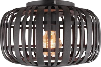Produktbild von BRILLIANT natürliche Deckenleuchte WOODROW | Schwarze Deckenlampe im Boho-Style mit Schirm aus Bambus Ø 32 cm | 1x E27 Fassung max. 60W | Metall/Bambus