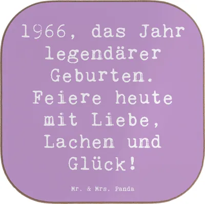 Produktbild von Mr. & Mrs. Panda Holzuntersetzer Spruch 1966 Geburtstag - Lavendeltraum - Geschenk, bieruntersetzer, Glück, Alter, personalisierte Geschenke, Glückwunsch, Happy Birthday