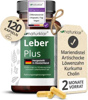 Produktbild von Leber Plus hochdosiert - 80% Silymarin, Mariendistel Kapseln mit Artischocke, Löwenzahn, Curcuma & Cholin - 120 Kapseln - Vegan - Milk thistle
