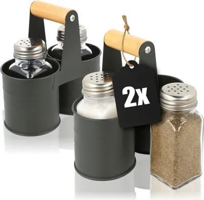 Produktbild von com-four® 6-teiliges Gewürzstreuer Set aus Glas - Salz und Pfeffer mit passender Halterung aus Metall