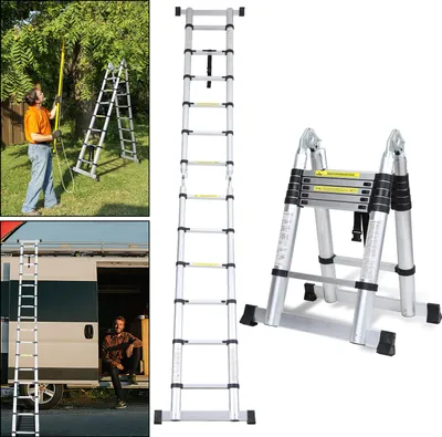 Produktbild von Hengda 1,9m+1,9m Klappleiter Teleskopleiter Aluleiter Stehleiter Anlegeleiter Mehrzweckleiter Klappleiter