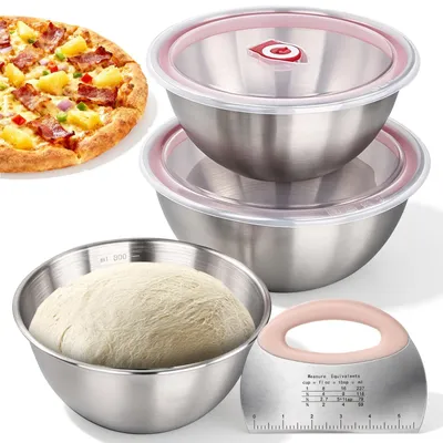 Immagine prodotto di Omgoods - Set di 3 contenitori in acciaio inossidabile per la preparazione della pizza - Contenitori impilabili per la conservazione degli alimenti