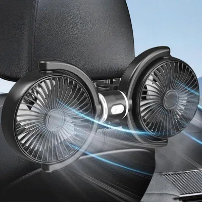 Produktbild von Elektrischer Autoventilator für den Rücksitz - Verstellbare Doppelkopf - USB-Lüfter mit 3 Geschwindigkeiten - Tragbar
