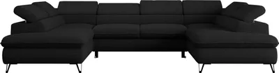 Produktbild von Ecksofa mit  Schlaffunktion, Bettkasten, U-form, einstellbare Kopfstützen, Wohnzimmersofa - PETER U - Boucle - Schwarz