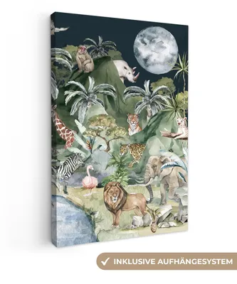 Produktbild von MuchoWow® - Leinwandbilder - Kinder - Dschungel - Natur - Tiere - Pflanzen, Wandbild, Wanddeko Bilder Wohnzimmer, 60x90 cm