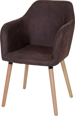 Produktbild von Esszimmerstuhl Malmö T381, Stuhl Küchenstuhl, Retro 50er Jahre Design  Textil, vintage dunkelbraun, helle Beine