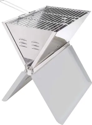 Produktbild von BBQ Grill Edelstahl Faltgrill Klappgrill Tragbarer Picknickgrill Silber Holzkohlegrill Faltbarer Grill für Outdoor Camping Hiking Schwarz 36x25,5x4,5cm