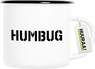 Produktbild von Huuraa Emaille Tasse Humbug Schriftzug 300ml Vintage Campingbecher Geschenkidee
