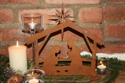 Produktbild von Rostikal Weihnachtskrippe 30 x 31 cm Edelrost Weihnachtsdeko Krippe mit Figuren
