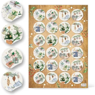 Produktbild von Logbuch-Verlag 24 Weihnachtsaufkleber Geschenke pastellfarben hygge natur - Weihnachten Sticker Aufkleber rund selbstklebend Ø 4 cm48 Aufkleber / 2 Bögen