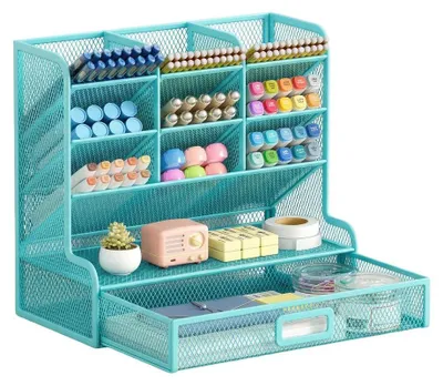 Produktbild von Organizer für den Schreibtisch Stifthalter Metall-Gitter 9 Fächer Blau