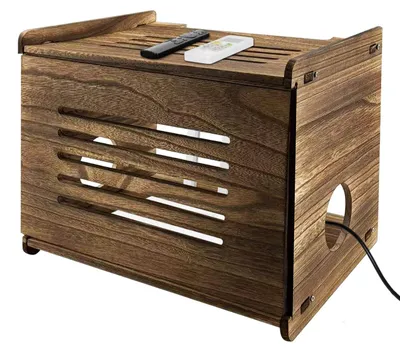 Produktbild von Routerregal aus Holz, Router-Aufbewahrungsbox für Kabelmanagement, Rack und Organizer.