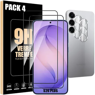 Image de 2 Verres Trempés et 2 Vitres Objectif Arrière pour Samsung Galaxy S26 Plus, Protection 9H Rigide