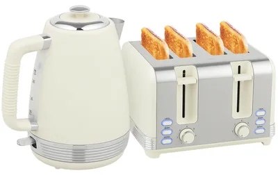 Produktbild von HOMCOM Wasserkocher Toaster Set mit 4 Scheiben Toaster, 1,7L Wasserkocher Creme