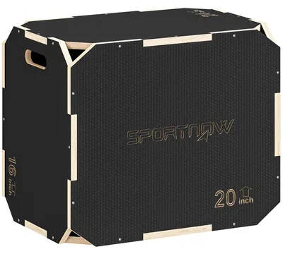 Produktbild von 3-in-1 Plyo-Box, Sprungbox mit Griff-Öffnungen, für Home-Fitness und Outdoor-Workouts, 3 Sprunghöhen, Holz, Schwarz