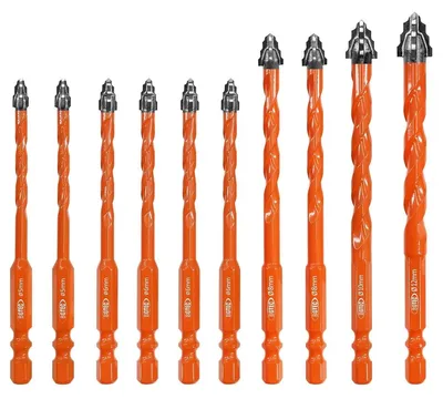 Image de Jeu de 10 mèches, de 5 à 12 mm, pour le bois et la céramique, avec des dents en forme de carrés