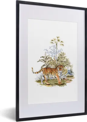 Produktbild von MuchoWow® MuchoWow® Gerahmtes Poster Tiger - Pflanzen - Gras 40x60 cm - Poster mit zchwarzem Bilderrahmen - Poster in Rahmen