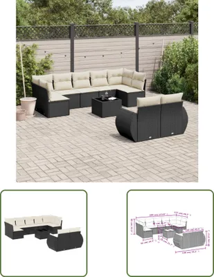 Produktbild von The Living Store 10-tlg. Garten-Sofagarnitur mit Kissen Schwarz Poly Rattan