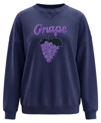Produktbild von Damen Sweatshirt blau Größe M mit Rundhalsausschnitt, langen Ärmeln und Strickstruktur