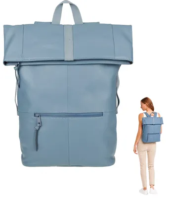 Produktbild von Rucksack Leder Damen Laptoprucksack Lederrucksack Echtleder Lehrertasche Lehrerrucksack Handgepäck Business Büro Freizeitrucksack gross 12981 Blau +f