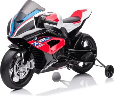 Image de Moto électrique BMW HP4 Race pour enfants 12 V (3 à 7 ans) – Sous licence officielle, avec pneus en EVA, roues d'appui et lecteur MP3 – Moto électrique pour enfants – Rouge