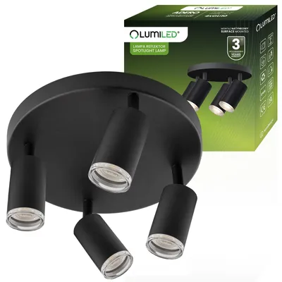 Produktbild von LUMILED Deckenleuchte verstellbare Deckenlampe 4-flammiger Spot Plafond, Drehbar, Matte Schwarze Farbe , 4x E27 Fassung IP20 230V, rund Downlight