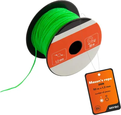 Imagen del producto de Cuerda para andamios, 50 metros de longitud, 1,2 mm de grosor, color verde, para proyectos de construcción