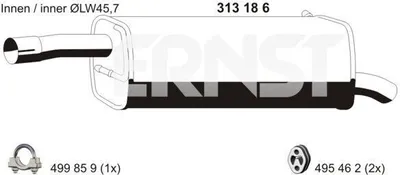 Produktbild von ERNST 313186 Endschalldämpfer für FORD Fiesta Mk5 Schrägheck (JH1, JD1, JH3, JD3) Auspuff