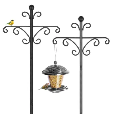 Image de Station d'alimentation pour oiseaux, lot de 2, 196 cm, métal noir, autoportante, avec plusieurs bras