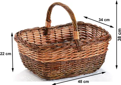 Produktbild von Kobolo Weidenkorb Einkaufskorb handgeflochten aus Weide 48x34x38 cm - Autokorb Auswahl Bügelkorb Trage Geschenkkorb Aufbewahrungskorb Picknickkorb