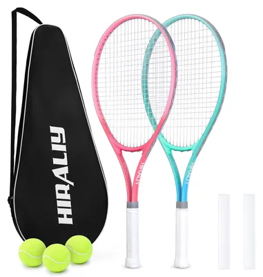 Produktbild von Tennisschläger-Set für Erwachsene, 27 Zoll, bestehend aus 2 Schlägern, 3 Bällen und einer Tragetasche