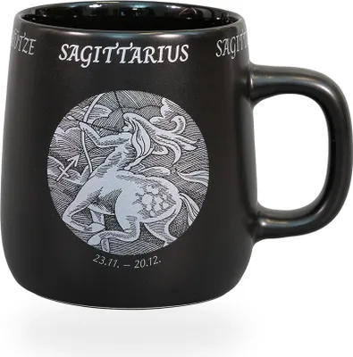 Produktbild von Könitz Kaffeetasse Sternzeichen Schütze. Teetasse 395ml Bone China Porzellan. Design schwarz, vintage