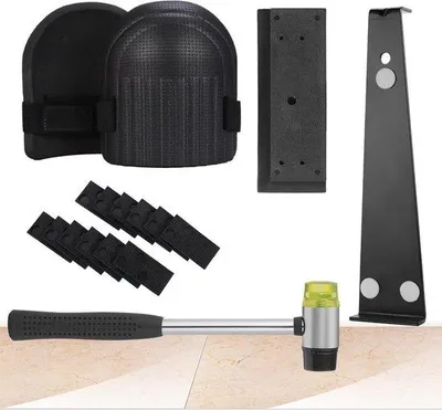 Image de Kit d'outils pour sols stratifiés et parquets, 40 cales d'espacement, barre de traction robuste, marteau double face, genouillères en mousse
