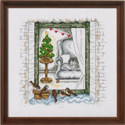 Produktbild von Permin Kreuzstich Stickpackung "Winterfenster", Zählmuster, 24x24cm, 92-9178