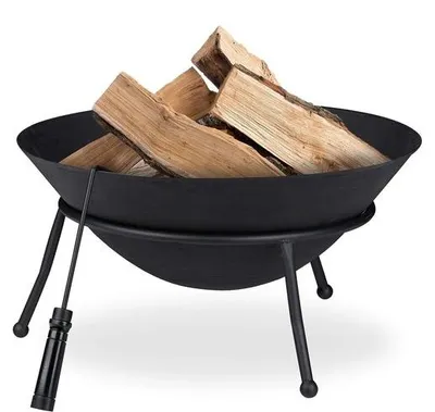 Produktbild von Famanu Feuerschale mit Dreibein und Schürhaken - Gartenfeuer mit Rost - 32 x 60 cm schwarz