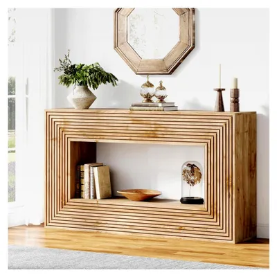 Produktbild von Konsolentisch im Landhausstil, 150 x 30 x 83 cm, Flurtisch, schmaler Sofatisch mit Stauraum, Holz für Eingang, Flur, Wohnzimmer, natürlich