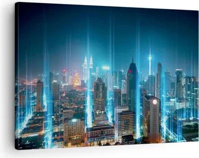 Produktbild von Bild auf Leinwand - Leinwandbild - Stadt Nacht Straße - 70x50cm - Wand Bild - Wanddeko - Wandbilder - Leinwanddruck - Bilder - Kunstdruck - Wanddekoration - Leinwand bilder - Wandkunst - AA70x50-3903