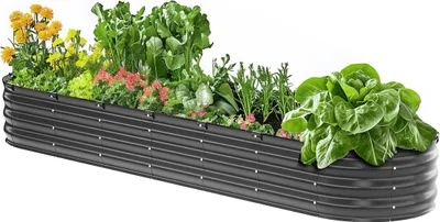 Produktbild von VEVOR Hochbeet aus Metall, 239x60x27 cm, verzinkter Outdoor-Blumenkasten mit offenem Boden, geeignet für den Anbau von Gemüse, Blumen, Kräutern, dunkelgrau