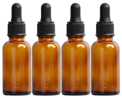 4er-Set Glas-Pipettenflaschen, 10 ml, braun, mit Pipettenkappe