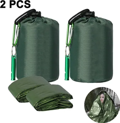 Produktbild von Notfall-Schlafsack, ultraleichte, wasserdichte, thermische überlebens-Notfalldecke für Camping, Wandern, Rucksackreisen. Grün