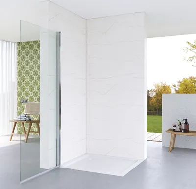 Produktbild von Duschwand 95x187cm Walk in Dusche Duschtrennwand Glas Duschabtrennung Drehtür Schwingtür Glaswand Duschkabine offen 5 mm starkes Sicherheitsglas (ESG)