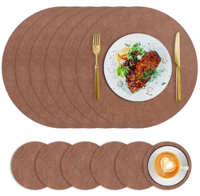 Produktbild von Platzsets mit Untersetzern - 10-teilig - 5 Platzsets 33x33 cm + 5 Untersetzer 10x10 cm - Leder - Rutschfest - Wasserabweisend - Hitzebeständig